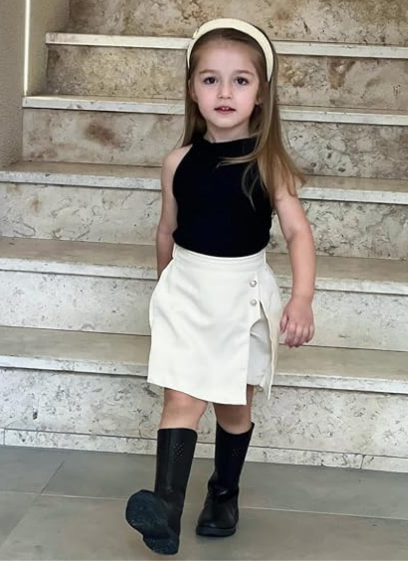 🖤 Stylish Sleeveless Top & Skirt Set for Girls – Modern Casual Look