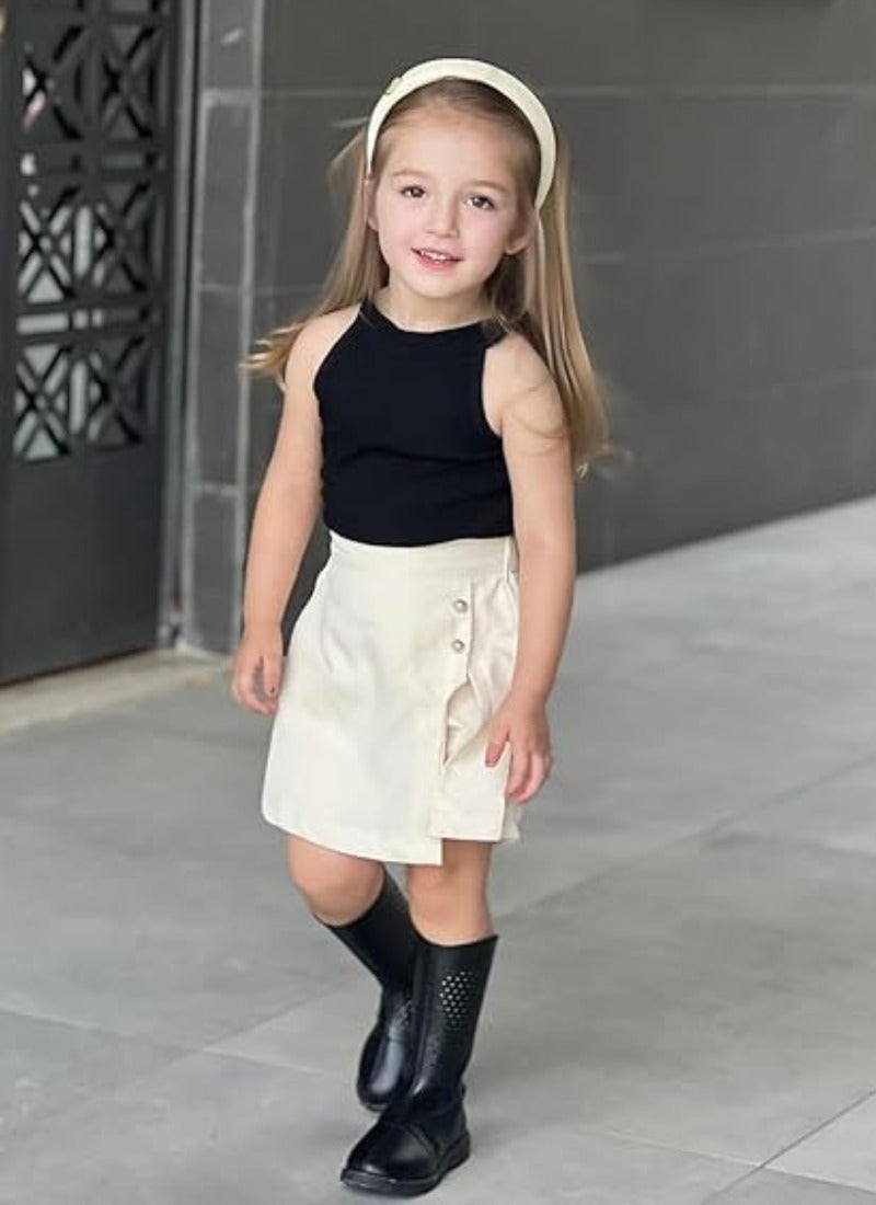 🖤 Stylish Sleeveless Top & Skirt Set for Girls – Modern Casual Look
