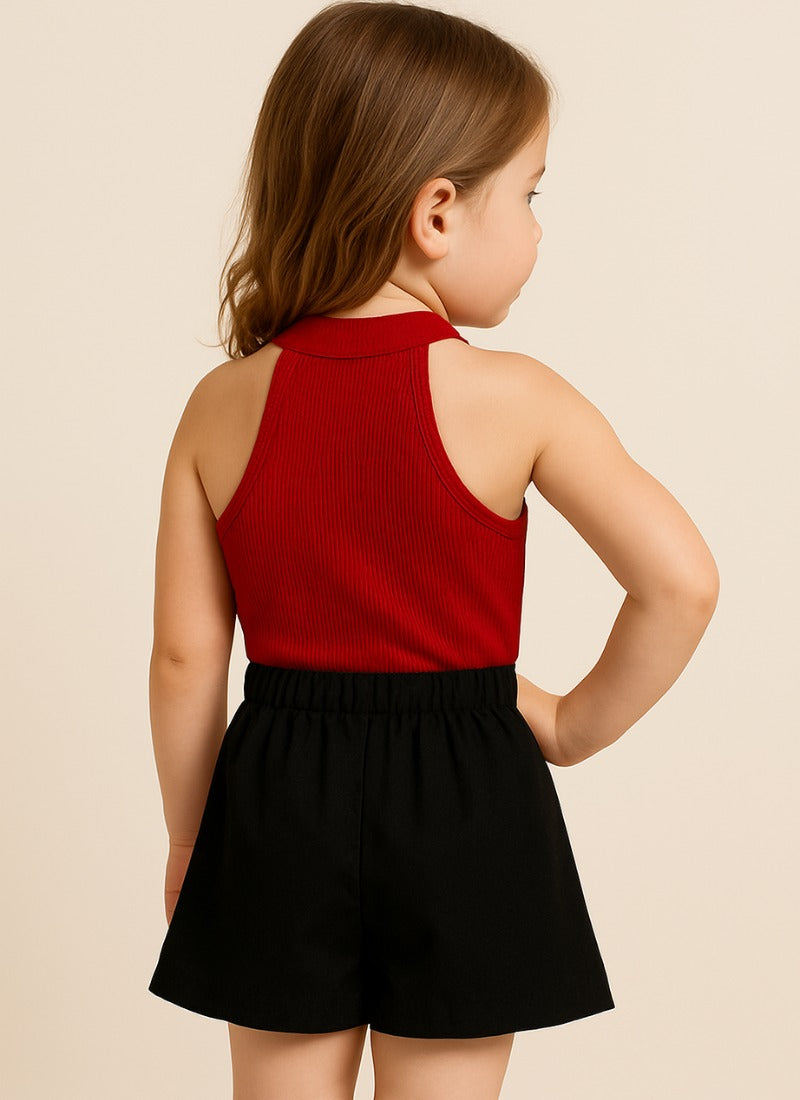 ❤️ Elegant Red Halter Top & Black Skirt Set for Girls – Stylish Party Wear Outfit