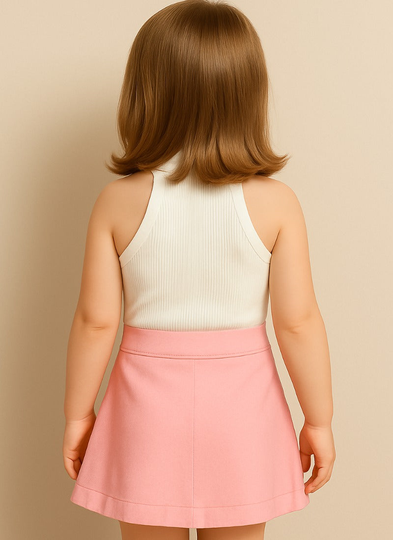 Chic White Halter Top & Baby Pink Skirt Set for Girls – Cute & Comfy Everyday Wear