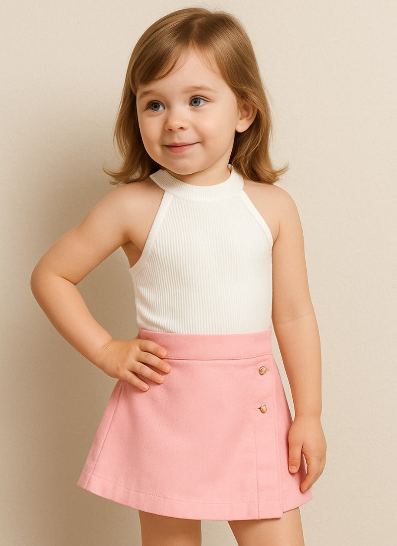 Chic White Halter Top & Baby Pink Skirt Set for Girls – Cute & Comfy Everyday Wear