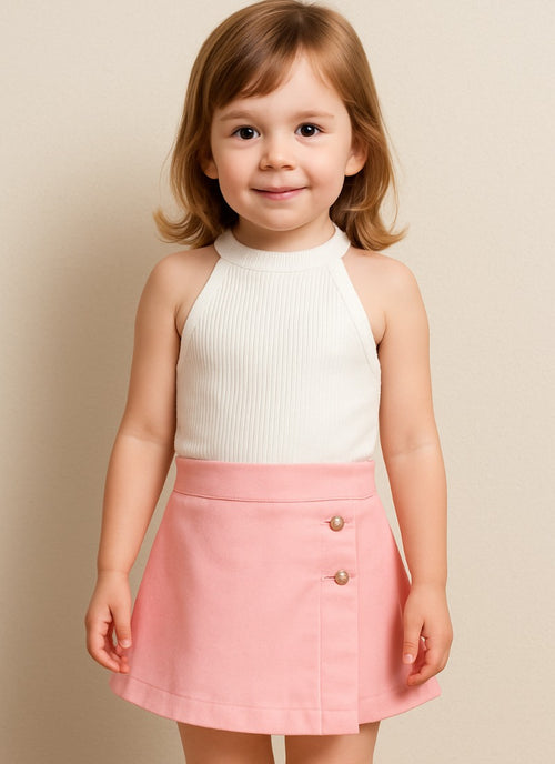 Chic White Halter Top & Baby Pink Skirt Set for Girls – Cute & Comfy Everyday Wear