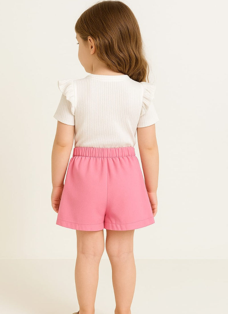 Sweet Petal Pink Skort Set for Girls | Ruffle Top & Asymmetrical Skort