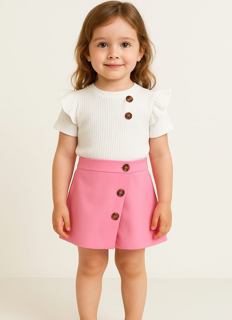 Sweet Petal Pink Skort Set for Girls | Ruffle Top & Asymmetrical Skort