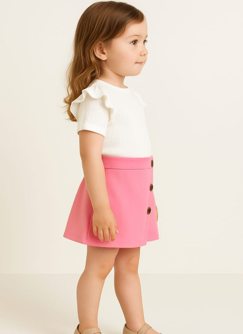 Sweet Petal Pink Skort Set for Girls | Ruffle Top & Asymmetrical Skort