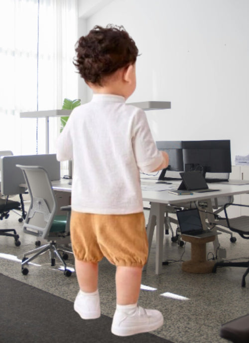 Classic Linen-Look White Shirt & Tan Bloomers Set for Baby Boys