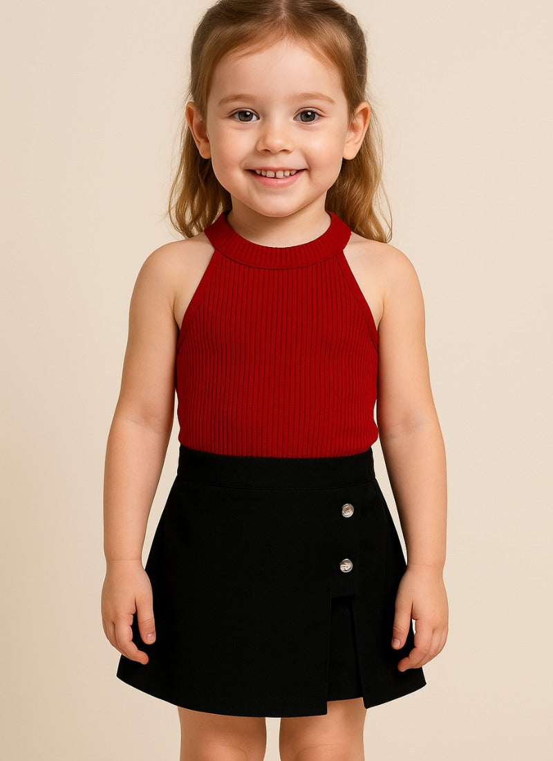 ❤️ Elegant Red Halter Top & Black Skirt Set for Girls – Stylish Party Wear Outfit