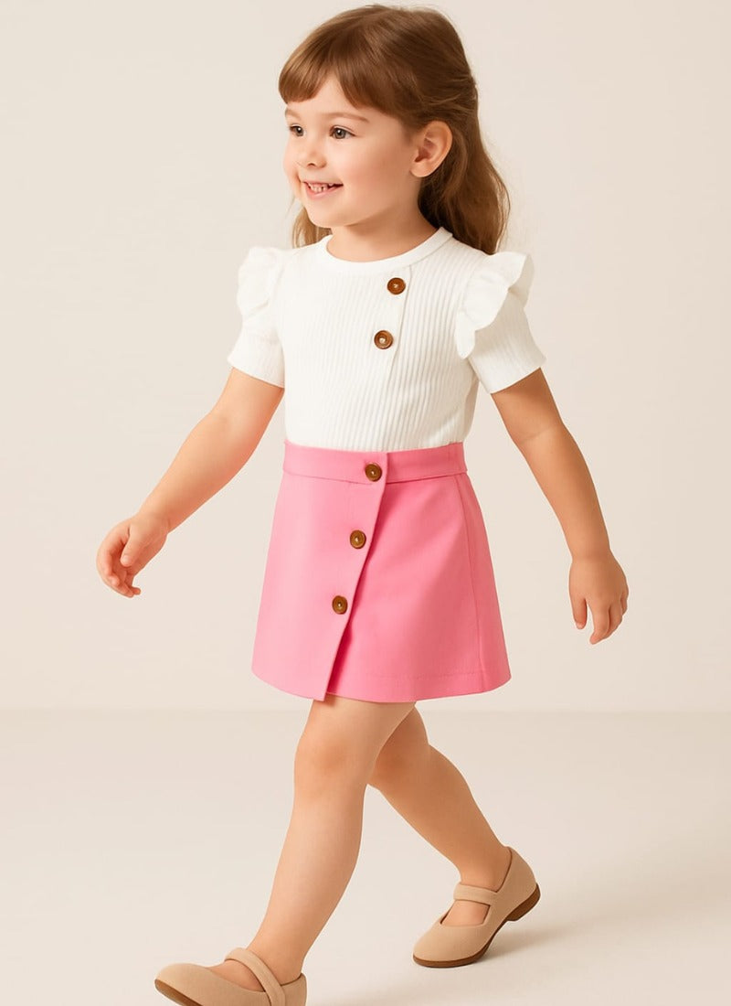 Sweet Petal Pink Skort Set for Girls | Ruffle Top & Asymmetrical Skort