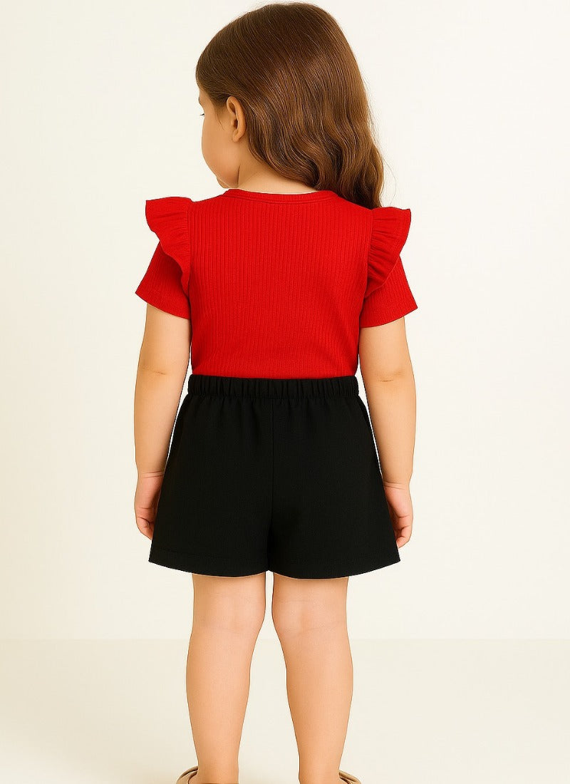 Bold Red Ruffle Top & Black Skort Set for Girls | Playful Style